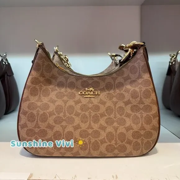 NWT Coach Teri Hobo Bag Signature Canvas/Gold/Tan/Brown CV940 - Picture 1 of 7